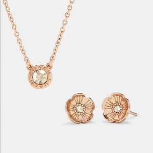 NIB Coach Necklace & Rose Earrings Set- rose gold